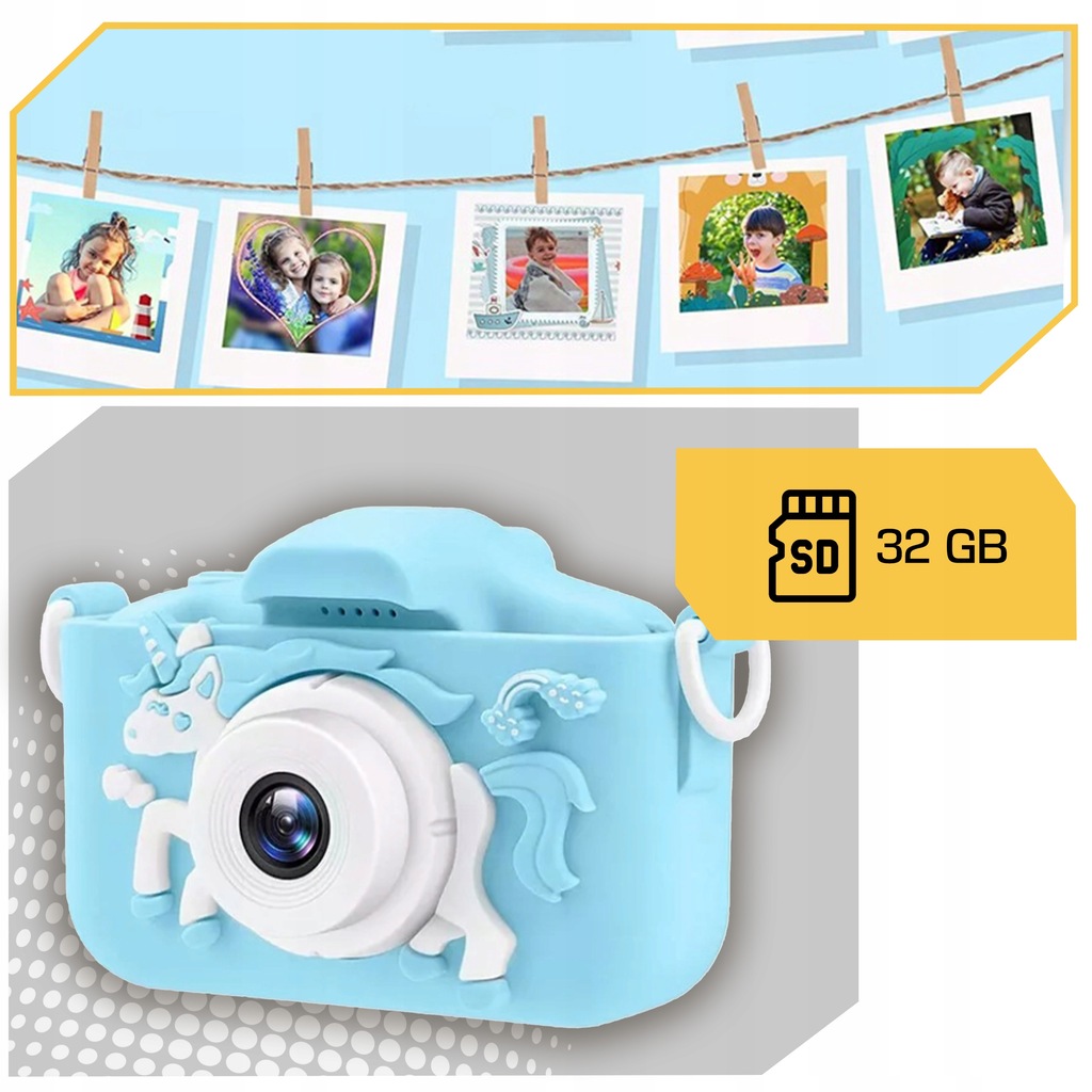 APARAT Fotograficzny CYFROWY DZIECI Dziecka NIEBIESKI UNICORN + KARTA 32GB Kod producenta X5JEDN+32GB